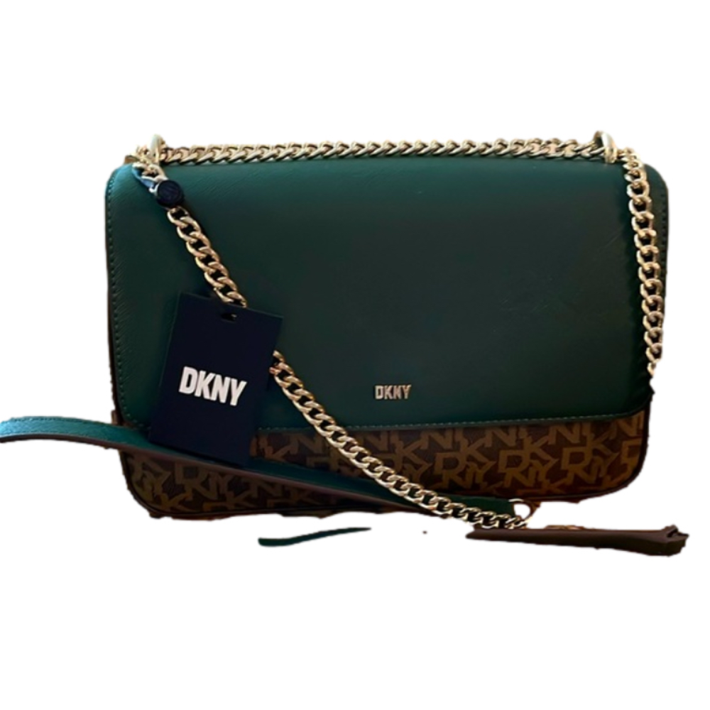 NWT DKNY CROSSBODY PURSE GREEN BROWN
